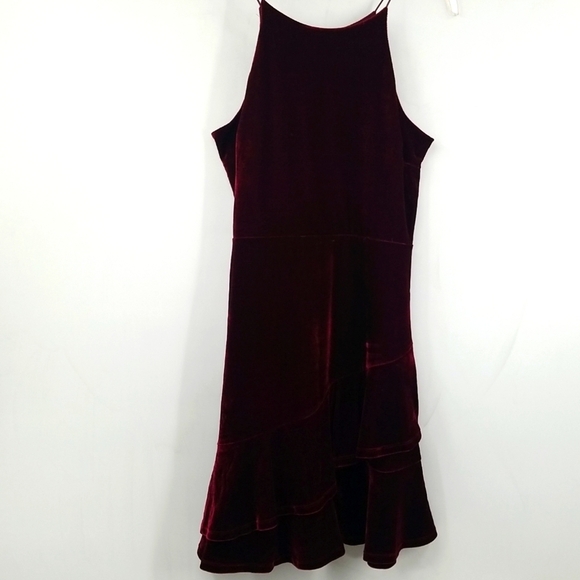 Deep Cranberry Red Velvet Altar'd State Flutter Dress - Picture 1 of 9